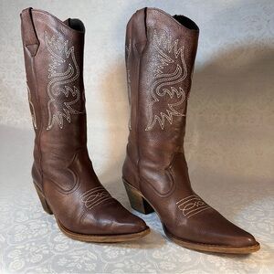 Made in Spain Leather Brown Cowgirl Western Boots Size 40 US 9/9.5
